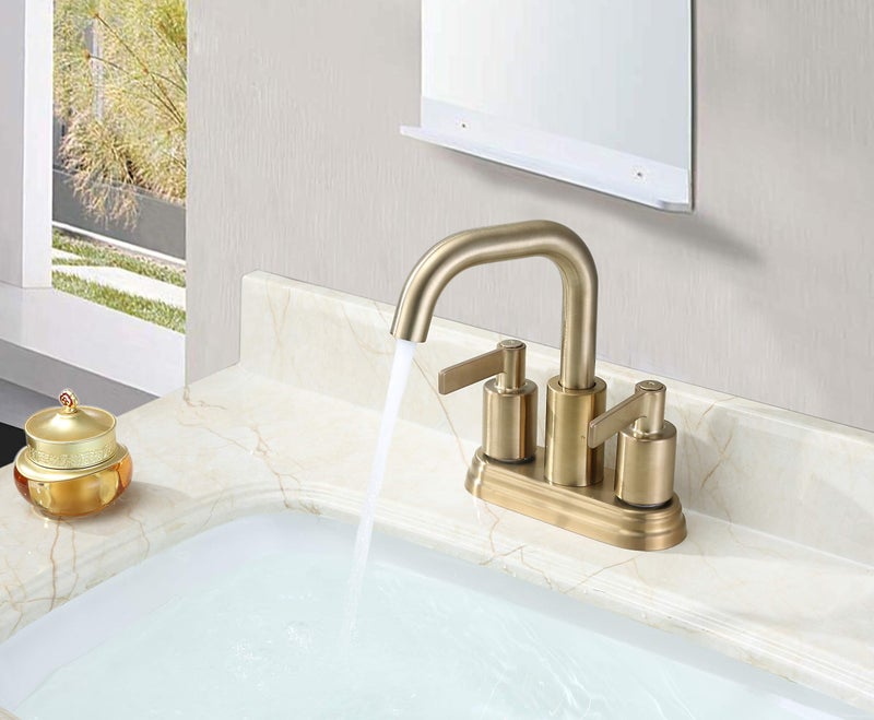 Derengge Brushed Gold Bathroom Faucet,Two Handle 4 Inch Centerset Bathroom Sink Faucet with Push up Pop-up Drain,F-M4501-CS - Image 3